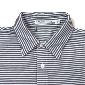 Criquet Men’s M Polo Shirt Navy White Striped Short Sleeve Poly Blend